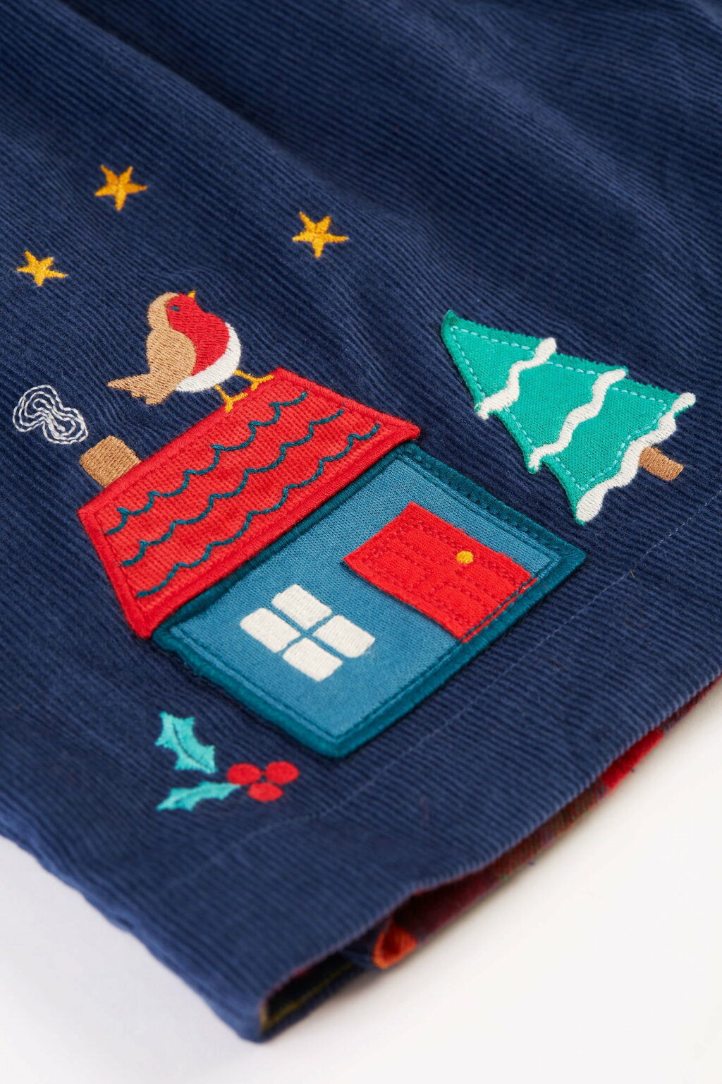 Inara Cord-Wendekleid Marineblau/Merry Rainbow Check von Frugi – Bild 5